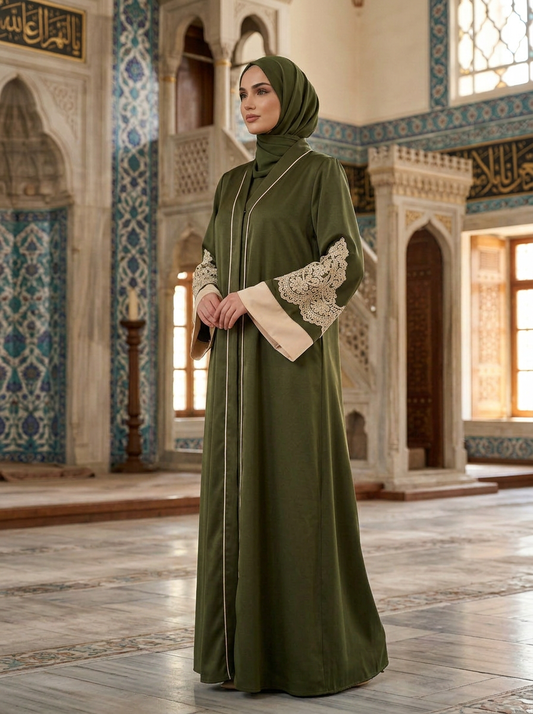 FashionSense Amal Abaya in Olive — three-quarter angle view