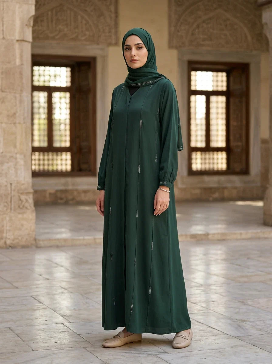 Sahiba Abaya in Emerald Green - modest full-length abaya
