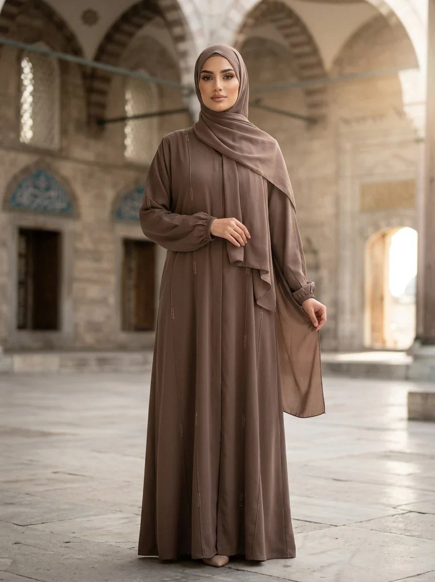 Sahiba Abaya in Warm Taupe - modest full-length abaya
